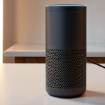 **A comforting voice assistant:** A friendly, empathetic voice assistant interface offering support and advice.  Subtle light emanates from the device.
