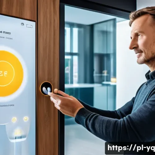 바이오메트릭 인증과 음성 인터페이스 결합 - A futuristic smart home interior in Warsaw, Poland, showcasing voice and biometric security integrat...