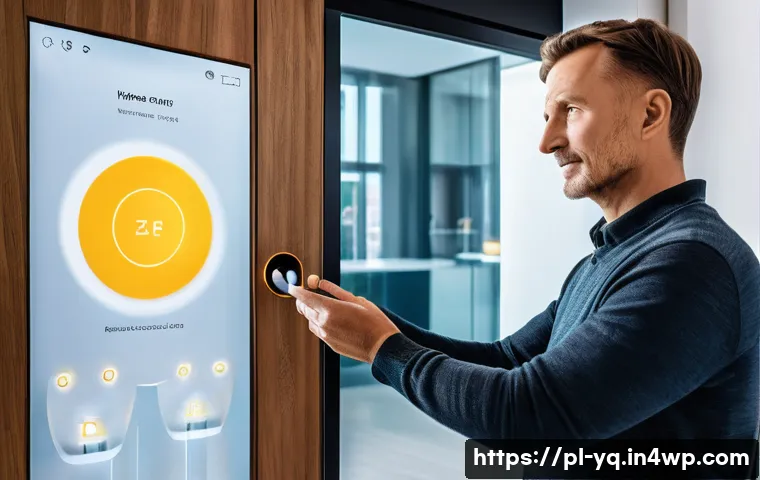 바이오메트릭 인증과 음성 인터페이스 결합 - A futuristic smart home interior in Warsaw, Poland, showcasing voice and biometric security integrat...