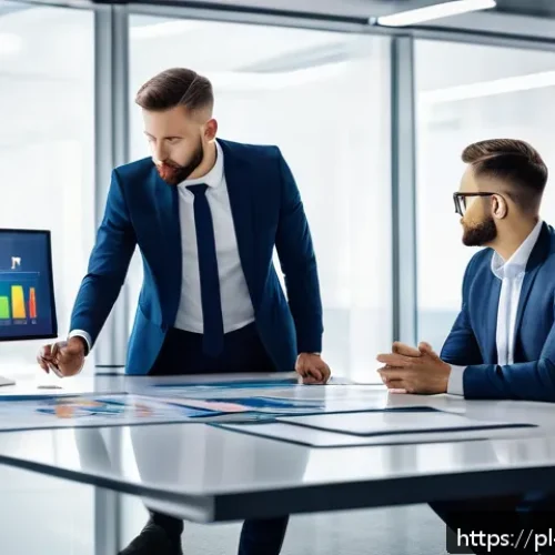 Home 17 음성 인터페이스와 데이터 시각화의 결합 - A modern office environment showing a diverse team of Polish business professionals collaborating ar...