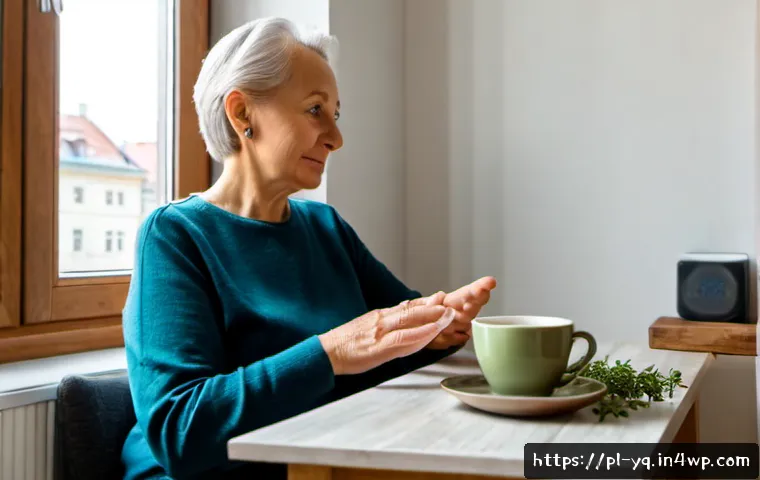Home 17 사용자 중심의 음성 인터페이스 설계 원칙 - Photorealistic close-up of an older Polish woman in a bright Warsaw apartment using a simple tableto...